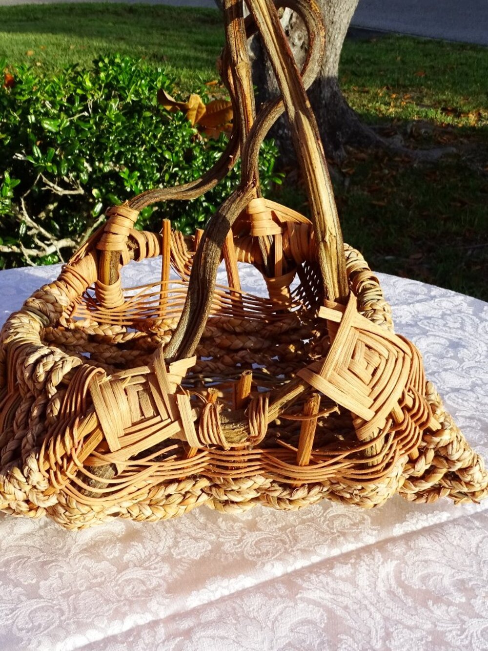 Handmade unusual Wicker Basket 13" x 7"